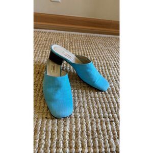 Vintage Talbots Italy Mules Size 7.5 Turquoise Cotton Leather 90s